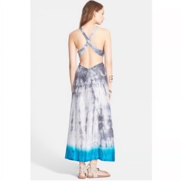 Free People Intimate Silk Elegant Gray and Blue Tie-Dye Maxi Dress. Size XS - Picture 2 of 11